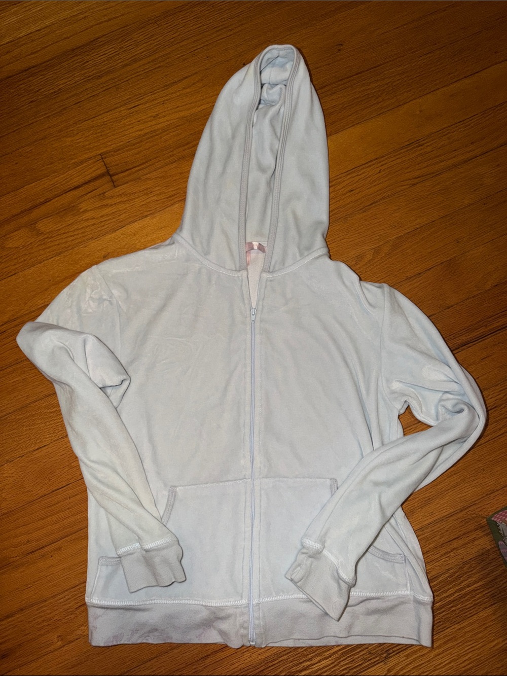 Women’s Light Blue Zip-Up Hoodie Victorias Secret XS stained around waistband - Picture 2 of 5